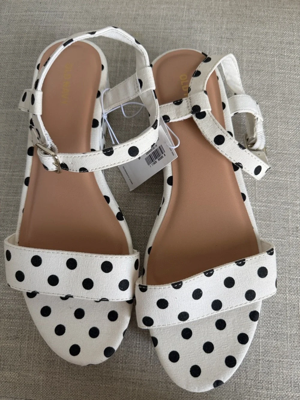 Old Navy White and Black Polka Dot Ankle Strap Sandals - Picture 2 of 5